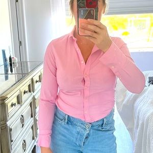 banana republic pink tailored button up collared shirt